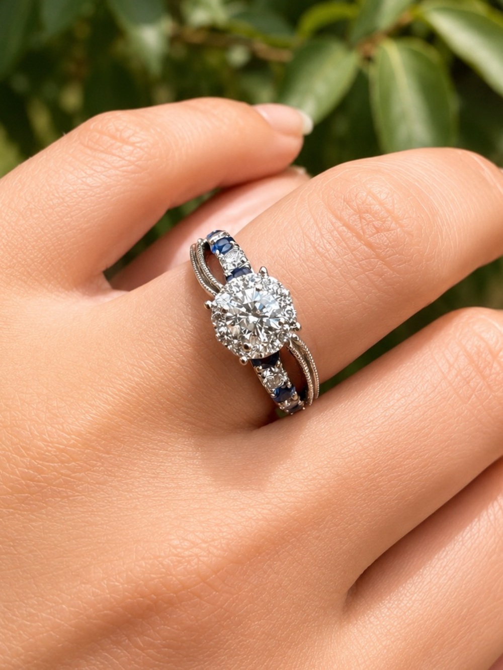 White Gold 14k Ring with Natural Diamonds and Sapphires 💍